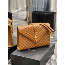 Borsa a busta grande YSL Saint Laurent Mix Matelasse Caramello 31 cm