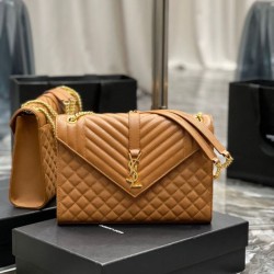 Borsa a busta grande YSL Saint Laurent Mix Matelasse Caramello 31 cm