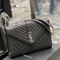 Borsa a busta grande YSL Saint Laurent Mix Matelasse Nera 31 cm