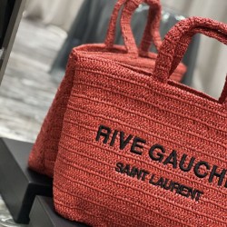 Borsa tote ricamata YSL Saint Laurent Rive Gauche Rossa