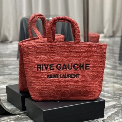 Borsa tote ricamata YSL Saint Laurent Rive Gauche Rossa