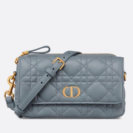 Replica Christian Dior Caro Pouch Cannage Vitello Blu Replica Christian Dior Caro Pouch Cannage Vitello Blu