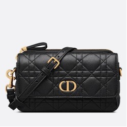 Christian Dior Caro Pouch Cannage in pelle di vitello nera