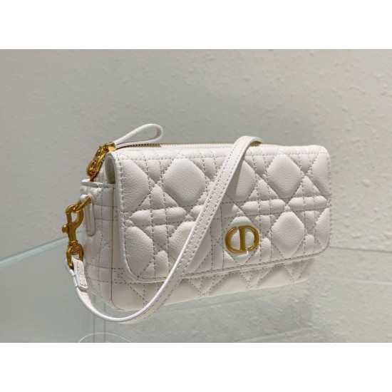 Replica Christian Dior Caro Pouch Cannage Vitello Bianco