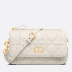 Christian Dior Caro Pouch Cannage Vitello Bianco