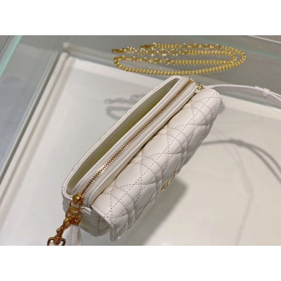 Replica Christian Dior Caro Pouch Cannage Vitello Bianco