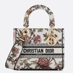 Borsa Christian Dior Medium Lady D-Lite Jardin Botanique Ricamo Bianco