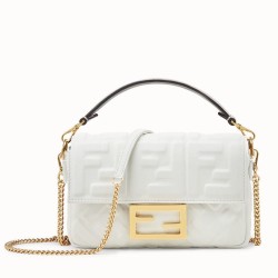 Borsa Fendi Mini Baguette Motivo FF Bianca