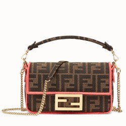 Borsa Mini Baguette Fendi Tessuto FF Con Finiture Fucsia