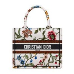 Christian Dior Small Dior Book Tote Bianco Multicolor Ricamo Dior Petites Fleurs
