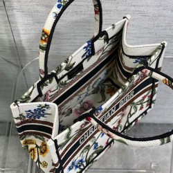 Christian Dior Small Dior Book Tote Bianco Multicolor Ricamo Dior Petites Fleurs