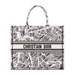 Christian Dior Large Dior Book Tote Borsa con motivo Plan de Paris ricamato nera / bianca