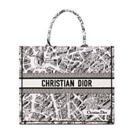 Replica Christian Dior Large Dior Book Tote Borsa con motivo Plan de Paris ricamato nera / bianca Replica Christian Dior Large Dior Book Tote Borsa con motivo Plan de Paris ricamato nera / bianca