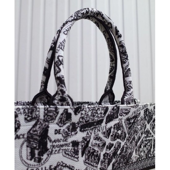 Replica Christian Dior Large Dior Book Tote Borsa con motivo Plan de Paris ricamato nera / bianca Replica Christian Dior Large Dior Book Tote Borsa con motivo Plan de Paris ricamato nera / bianca