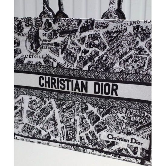 Replica Christian Dior Large Dior Book Tote Borsa con motivo Plan de Paris ricamato nera / bianca Replica Christian Dior Large Dior Book Tote Borsa con motivo Plan de Paris ricamato nera / bianca