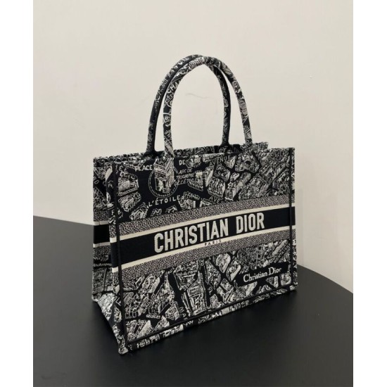 Replica Christian Dior Medium Dior Book Tote Borsa con motivo Plan de Paris ricamato nera Replica Christian Dior Medium Dior Book Tote Borsa con motivo Plan de Paris ricamato nera