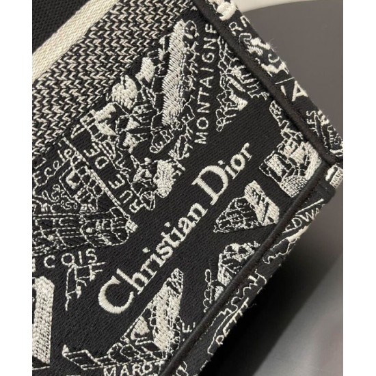 Replica Christian Dior Medium Dior Book Tote Borsa con motivo Plan de Paris ricamato nera Replica Christian Dior Medium Dior Book Tote Borsa con motivo Plan de Paris ricamato nera
