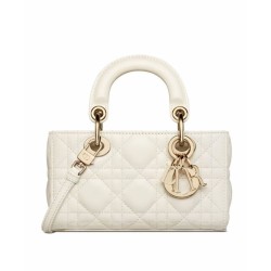 Christian Dior Micro Lady d-Joy Borsa Latte Vernice Cannage Pelle di vitello Crema