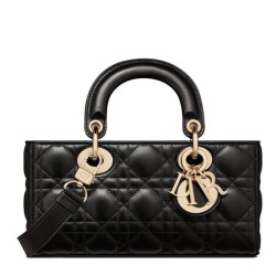 Borsa Christian Dior Small Lady D-Joy Latte Patent Cannage Vitello Nero