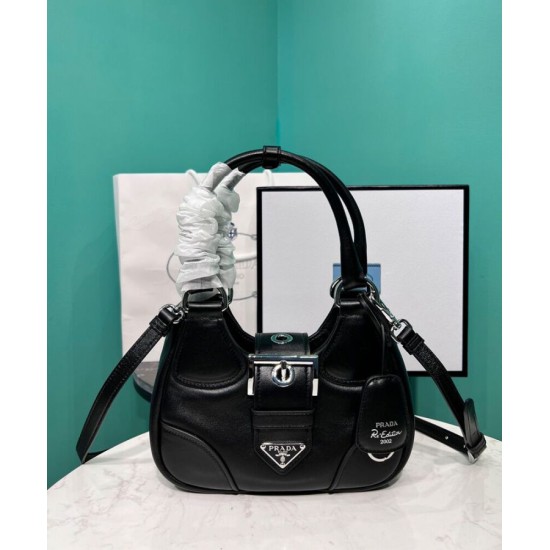 Replica Borsa Prada Moon imbottita in nappa 1BA381 nera