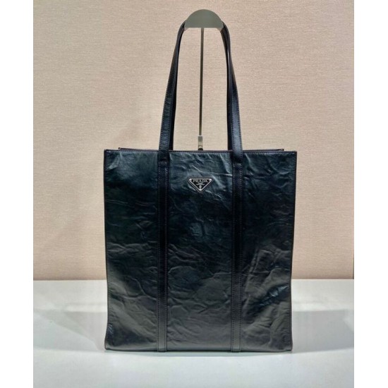 Replica Borsa tote media in pelle nappa anticata Prada 1BG587 nera Replica Borsa tote media in pelle nappa anticata Prada 1BG587 nera