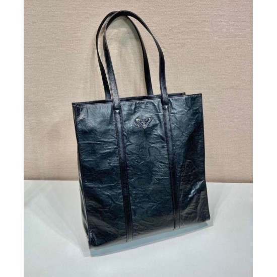 Replica Borsa tote media in pelle nappa anticata Prada 1BG587 nera Replica Borsa tote media in pelle nappa anticata Prada 1BG587 nera