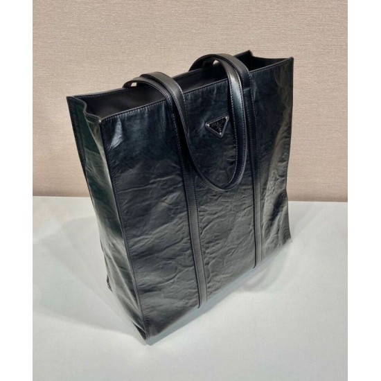 Replica Borsa tote media in pelle nappa anticata Prada 1BG587 nera Replica Borsa tote media in pelle nappa anticata Prada 1BG587 nera