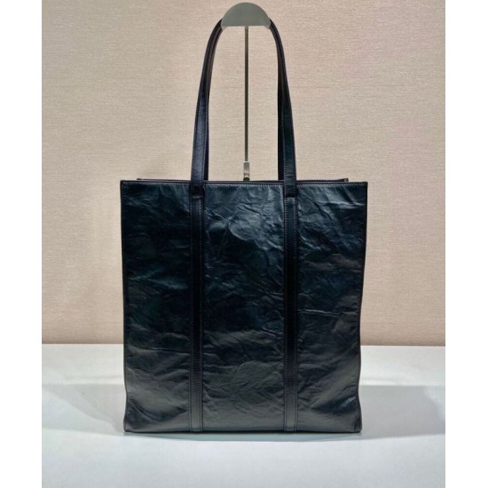 Replica Borsa tote media in pelle nappa anticata Prada 1BG587 nera Replica Borsa tote media in pelle nappa anticata Prada 1BG587 nera