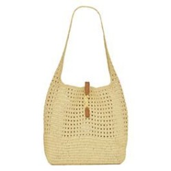 Borsa YSL Saint Laurent Hobo Rafia In Crochet E Pelle Liscia Albicocca