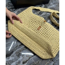 Borsa YSL Saint Laurent Hobo Rafia In Crochet E Pelle Liscia Albicocca Borsa YSL Saint Laurent Hobo Rafia In Crochet E Pelle Liscia Albicocca