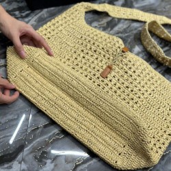 Borsa YSL Saint Laurent Hobo Rafia In Crochet E Pelle Liscia Albicocca