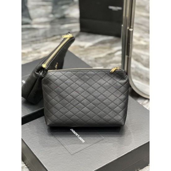 Replica Astuccio cosmetico con cerniera YSL Saint Laurent Gaby 23 cm nero