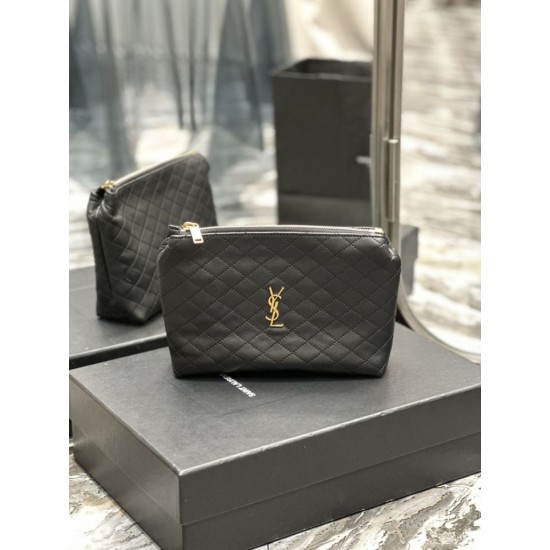 Replica Astuccio cosmetico con cerniera YSL Saint Laurent Gaby 23 cm nero