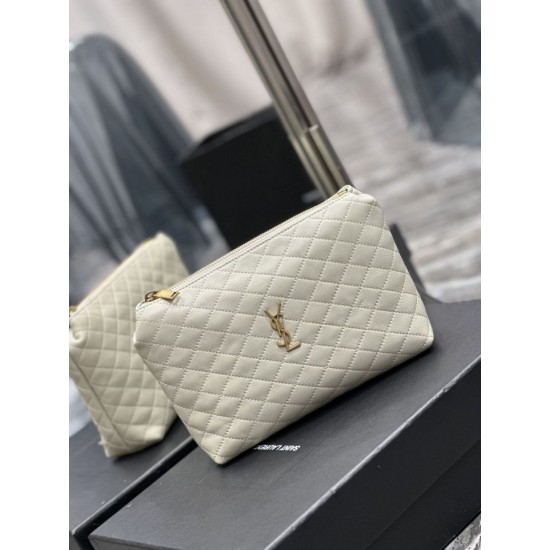 Replica Astuccio cosmetico con cerniera YSL Saint Laurent Gaby 23 cm bianco
