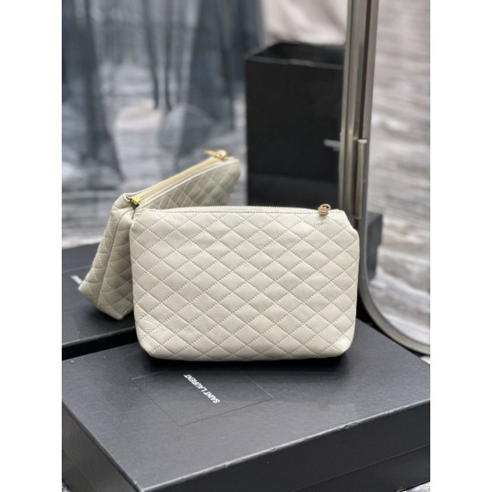 Replica Astuccio cosmetico con cerniera YSL Saint Laurent Gaby 23 cm bianco