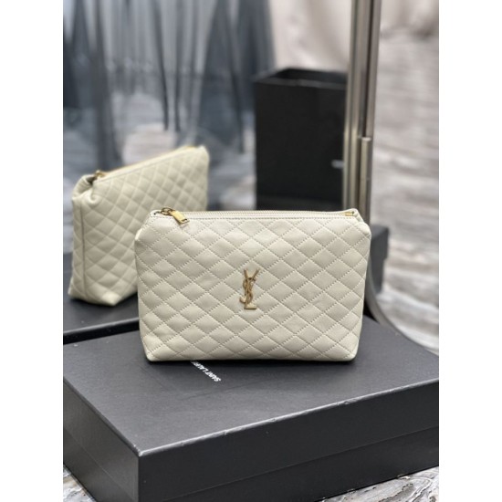 Replica Astuccio cosmetico con cerniera YSL Saint Laurent Gaby 23 cm bianco