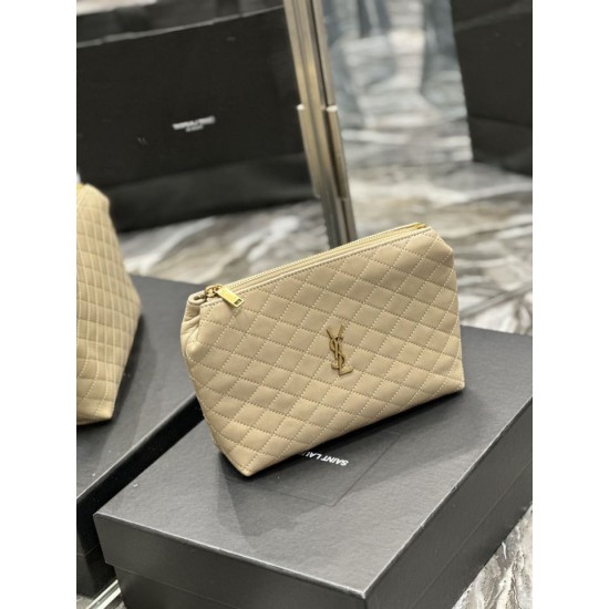 Replica Pochette cosmetica con cerniera YSL Saint Laurent Gaby 23 cm albicocca