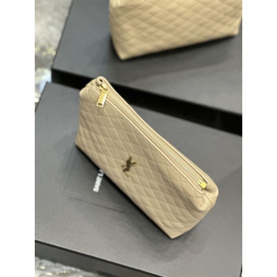 Replica Pochette cosmetica con cerniera YSL Saint Laurent Gaby 23 cm albicocca
