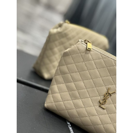 Replica Pochette cosmetica con cerniera YSL Saint Laurent Gaby 23 cm albicocca