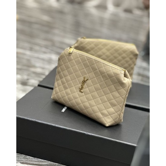 Replica Pochette cosmetica con cerniera YSL Saint Laurent Gaby 23 cm albicocca