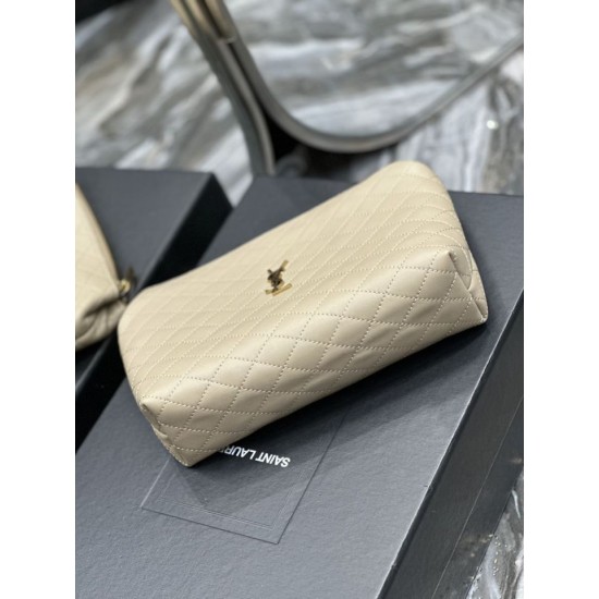 Replica Pochette cosmetica con cerniera YSL Saint Laurent Gaby 23 cm albicocca