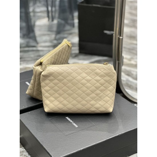 Replica Pochette cosmetica con cerniera YSL Saint Laurent Gaby 23 cm albicocca