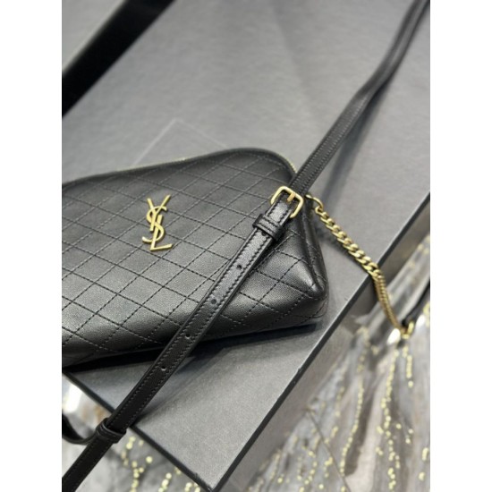 Replica YSL Saint Laurent Gaby Borsa a tracolla con cerniera nera 18 cm