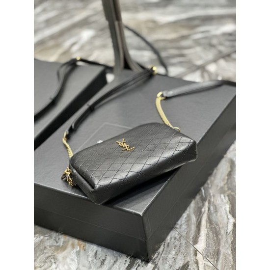 Replica YSL Saint Laurent Gaby Borsa a tracolla con cerniera nera 18 cm