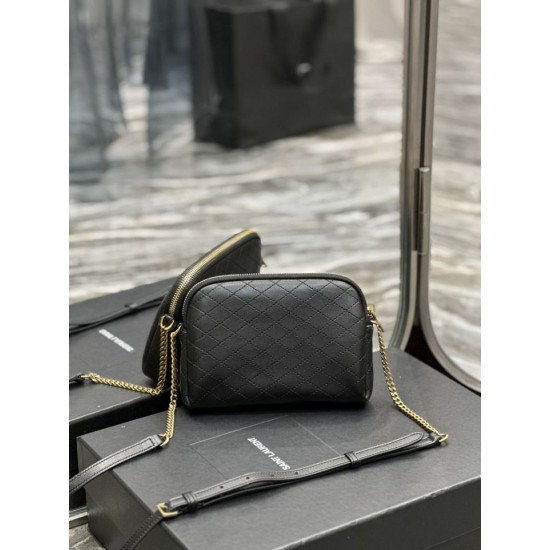 Replica YSL Saint Laurent Gaby Borsa a tracolla con cerniera nera 18 cm