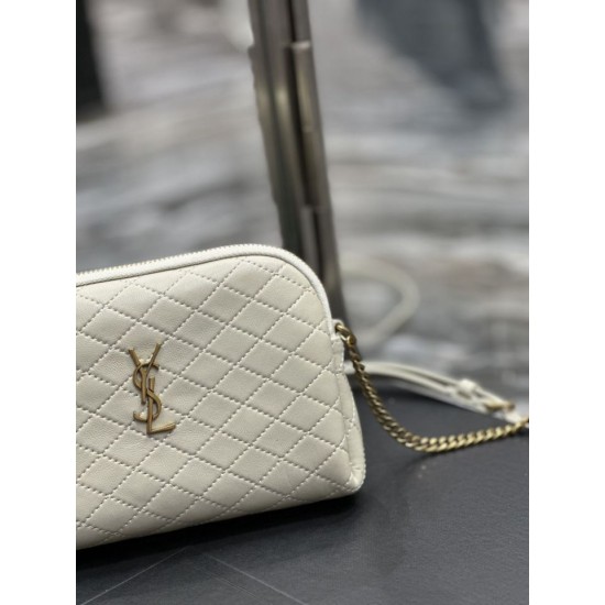 Replica Borsa a catena YSL Saint Laurent Gaby con cerniera 18 cm bianca