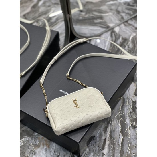 Replica Borsa a catena YSL Saint Laurent Gaby con cerniera 18 cm bianca