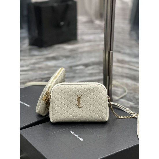 Replica Borsa a catena YSL Saint Laurent Gaby con cerniera 18 cm bianca