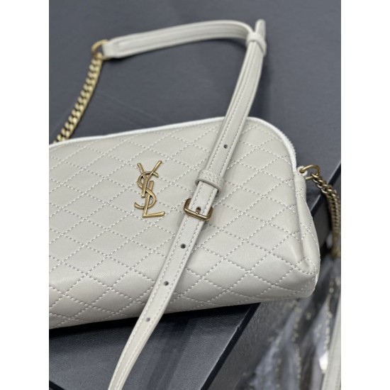 Replica Borsa a catena YSL Saint Laurent Gaby con cerniera 18 cm bianca