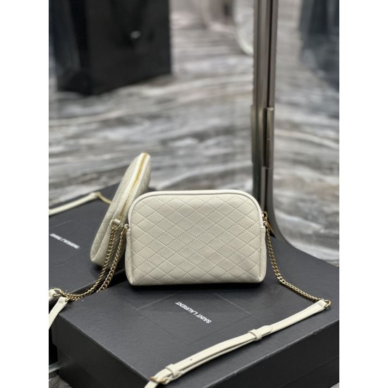 Replica Borsa a catena YSL Saint Laurent Gaby con cerniera 18 cm bianca